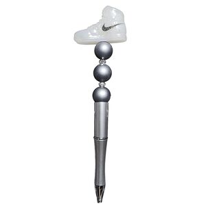 Athletic Sneaker Silver Beaded Ballpoint Twist Pen Topper White